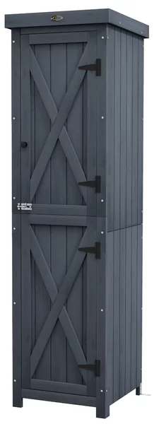 Casetta Porta Attrezzi a 3 Ripiani con Tetto in Metallo 45x45x160 cm in Legno da Abete Grigio