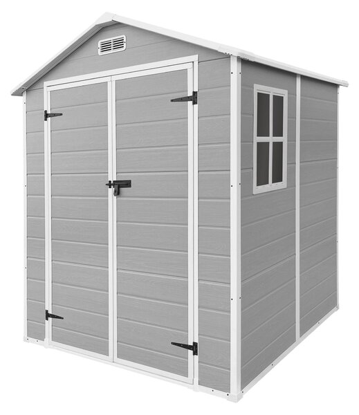 ECD Germany Casetta da giardino resistente alle intemperie da 5 m³ in plastica con doppia porta, pavimento e tetto a due falde 151x182x220 cm Grigio chiaro Casetta per attrezzi Casetta da giardino