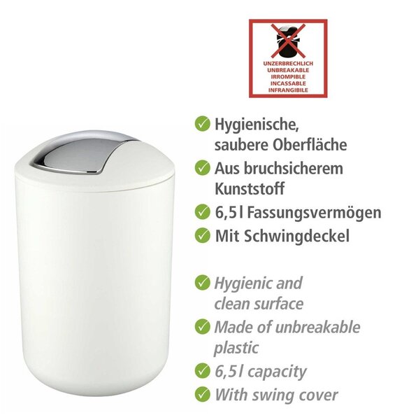 Cestino per la spazzatura bianco in plastica 6,5 l Brasil – Wenko