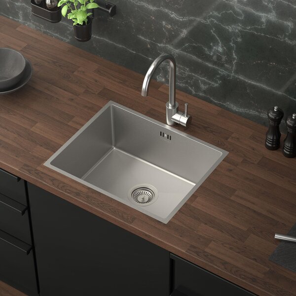 ML-Design lavello da cucina con scarico e troppopieno, argento, in acciaio inox