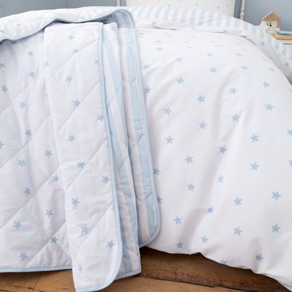 Copriletto per bambini bianco e blu in cotone con rivestimento trapuntato 135x190 cm Mini Star & Stripes – Bianca