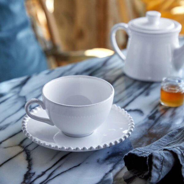 Tazza in gres bianco con piattino , 250 ml Pearl - Costa Nova