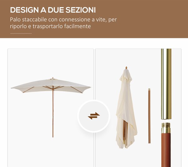 Outsunny Ombrellone 2x3 m da Giardino Impermeabile, in Legno e Poliestere 180G, Beige
