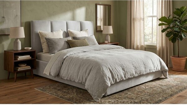 Letto matrimoniale imbottito grigio chiaro con vano contenitore con griglia 160x200 cm Juniper - Mazzini Beds
