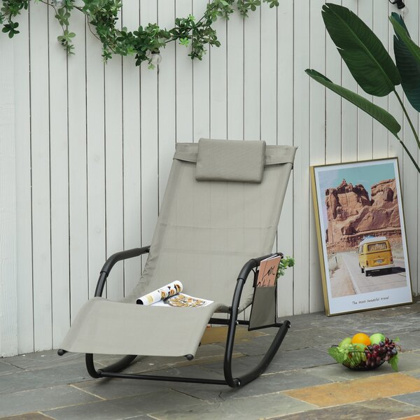 Outsunny Sedia a Dondolo da Esterno con Poggiatesta, Tasca Portaoggetti e Braccioli, per Giardino, Tearrazza o Bordo Piscina, Nero e Grigio|Aosom