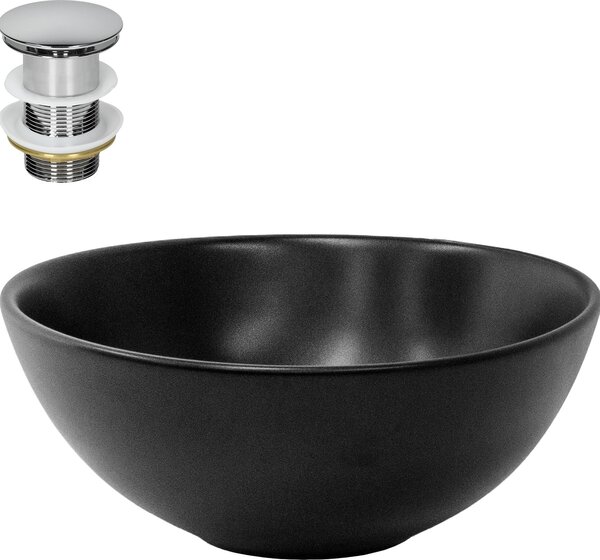 Lavabo LuxeBath Lavabo da appoggio rotondo, Ø 28x15 cm, nero, in Vetroceramica, incl. set di scarico senza troppopieno