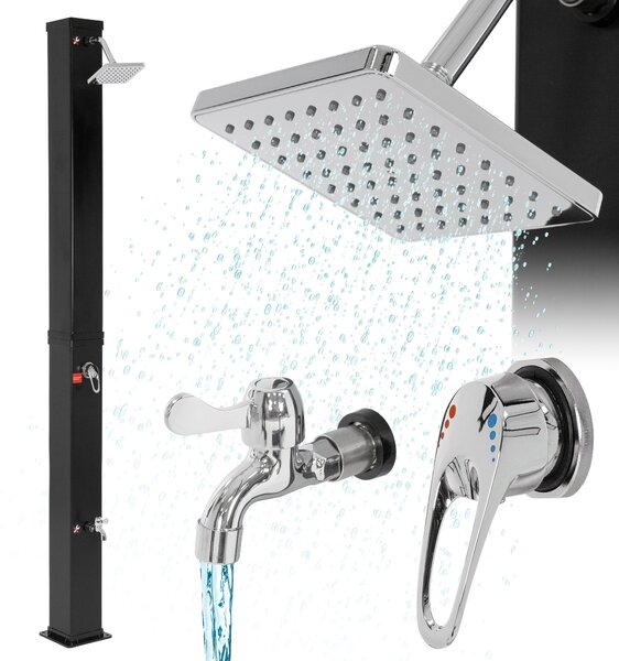 ML-Design doccia solare 40 L 217cm quadrato con doccia a pedale e soffione a pioggia, nero, acqua calda, fino a 60°C senza allacciamento alla corrente, con attacco per tubo da giardino