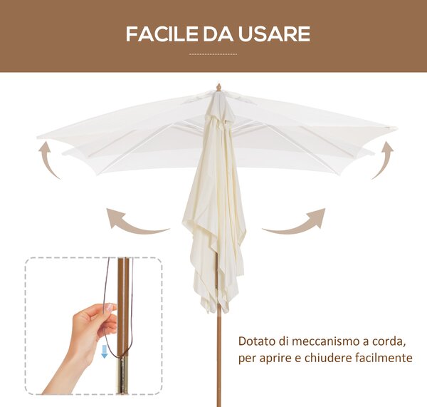 Outsunny Ombrellone 2x3 m da Giardino Impermeabile, in Legno e Poliestere 180G, Beige