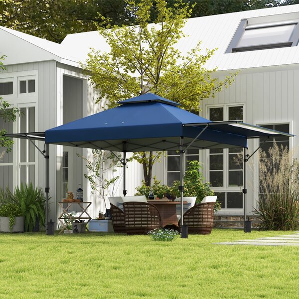 Gazebo Pieghevole con Pareti Estensibili Altezza Regolabile e Borsa con Ruote 5x3m Blu