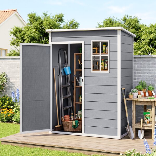 Outsunny Casetta da Giardino con Porta Bloccabile, Finestra e Presa d'Aria, capanno Porta Attrezzi, 151 x 92 x 193 cm, Grigio | Aososm Italy