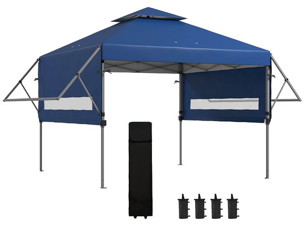 Gazebo Pieghevole con Pareti Estensibili Altezza Regolabile e Borsa con Ruote 5x3m Blu