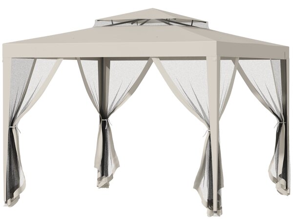Gazebo da Giardino con Zanzariera Doppio Tetto 3x3m Telaio in Metallo Beige