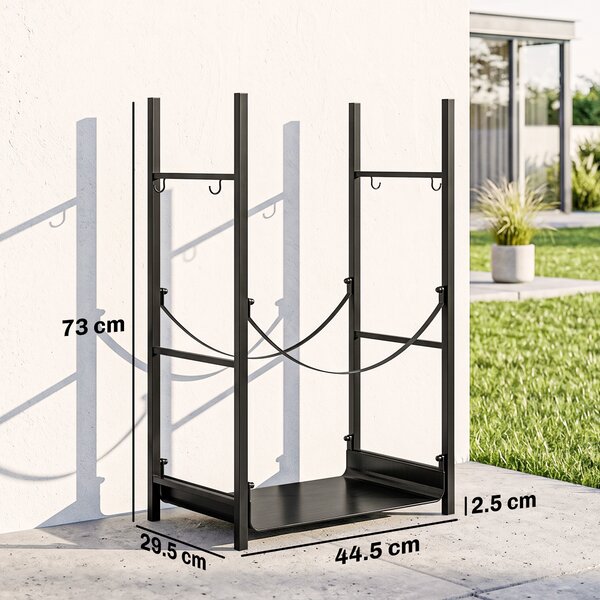 Outsunny Portalegna per Camino da Interno ed Esterno in Metallo con Paletta, Scopa, Attizzatoio e Pinza,44.5x29.5x73cm, Nero | Aosom Italy