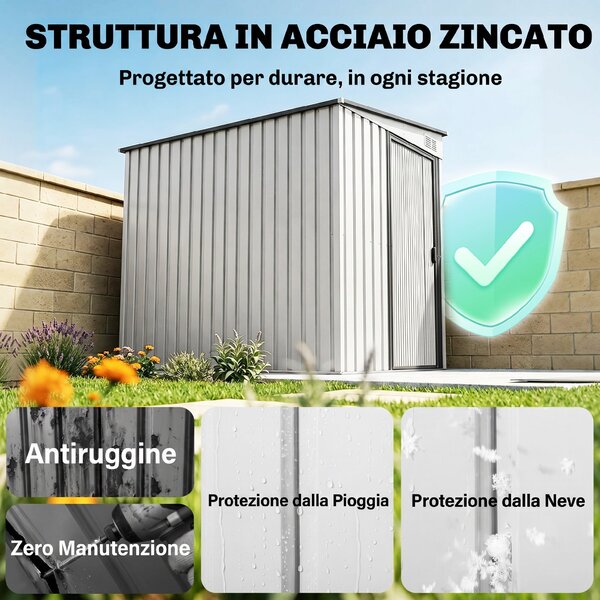 Outsunny Casetta da Giardino in Acciaio con 2 Porte Scorrevoli, 4 Prese d'Aria, 213x130x185cm, Grigio Scuro|Aosom
