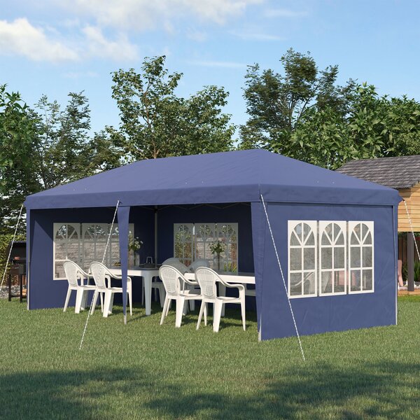 Gazebo da Giardino Regolabile in Altezza con Pareti Removibili 6x3m in Acciaio e Poliestere Blu
