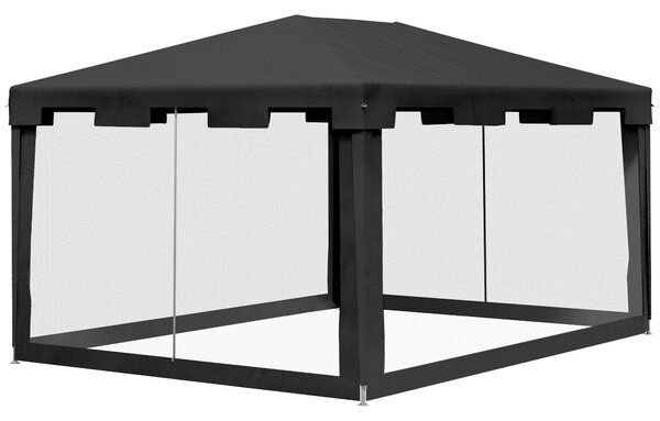 Gazebo Pieghevole con Zanzariera e 2 Ingressi 4x3m in Metallo e PE Grigio Scuro