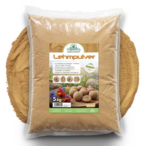 Terra Discount Polvere di argilla marrone 5 kg – Argilla naturale per rifugi per insetti, casette per uccelli, palline di semi, nidi di rondine e progetti naturalistici