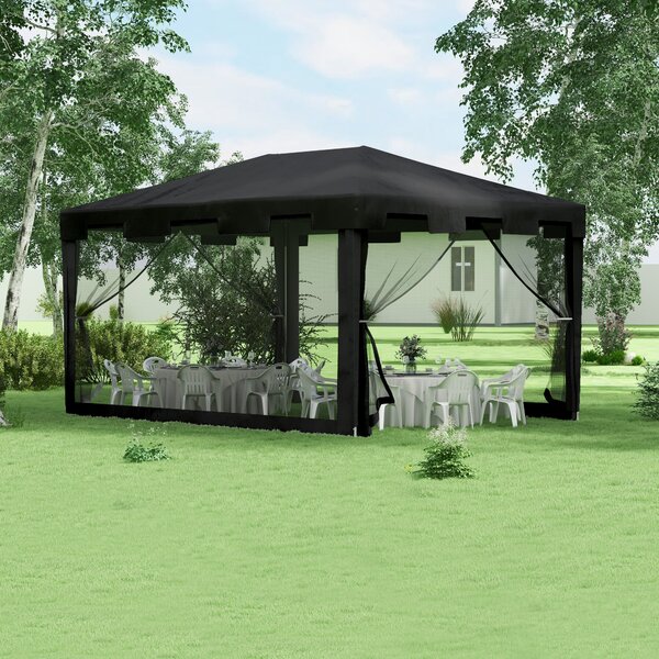 Gazebo Pieghevole con Zanzariera e 2 Ingressi 4x3m in Metallo e PE Grigio Scuro