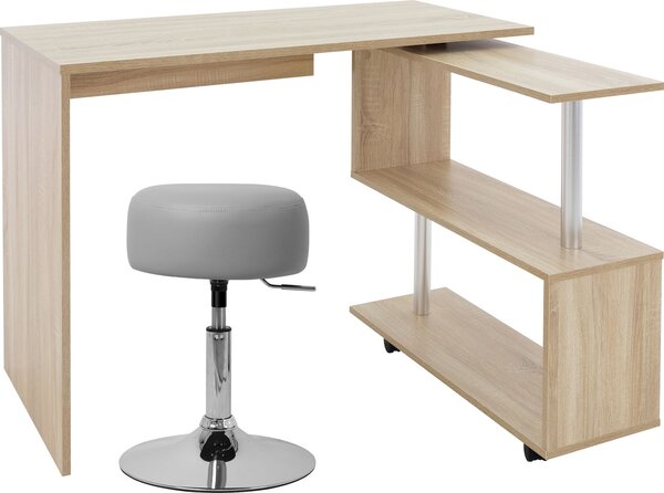 ML-Design Scrivania a L con sgabello, 150x88x75 cm, naturale, in MDF