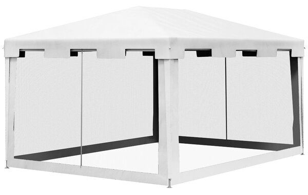 Gazebo da Giardino Pieghevole con Zanzariera e 2 Ingressi 4x3m in Metallo e PE Bianco e Nero