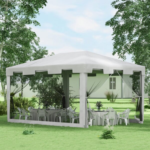 Gazebo da Giardino Pieghevole con Zanzariera e 2 Ingressi 4x3m in Metallo e PE Bianco e Nero