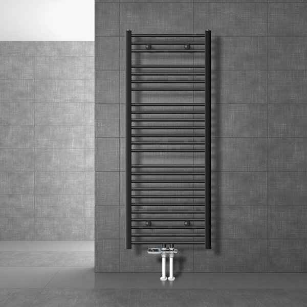 LuxeBath radiatore da bagno attacco centrale 600 x 1500 mm antracite diritto con set di collegamento incl. termostato Radiatore da pavimento di passaggio, senza elemento riscaldante