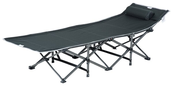 Lettino da Campeggio Pieghevole e Imbottito con Tasca Portaoggetti 188x64,5x53 cm Grigio
