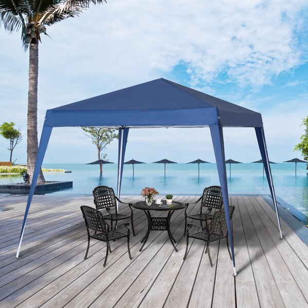 Gazebo Pieghevole da Giardino con Struttura Antivento 2,4x2,4m in Acciaio e Corde Blu