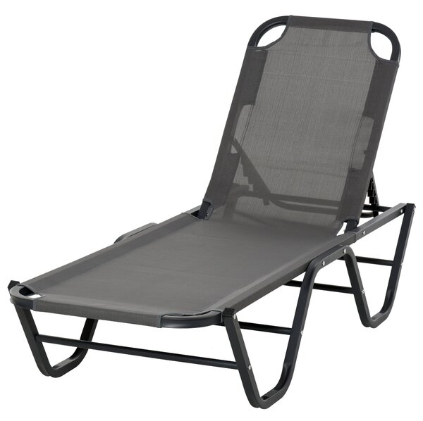 Lettino Prendisole in Alluminio con Schienale Reclinabile a 5 Livelli 163x58,5x91 cm Grigio