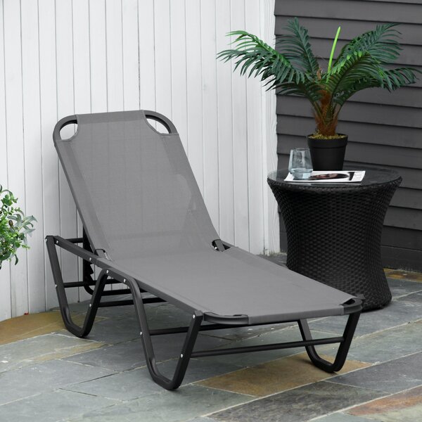 Lettino Prendisole in Alluminio con Schienale Reclinabile a 5 Livelli 163x58,5x91 cm Grigio