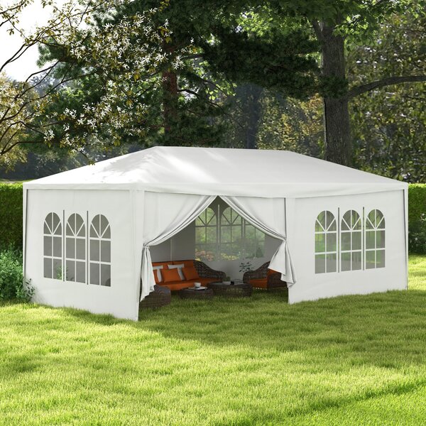 Gazebo Tendone per Feste con Pareti Laterali Rimovibili Porte e Finestre 6x3m Bianco