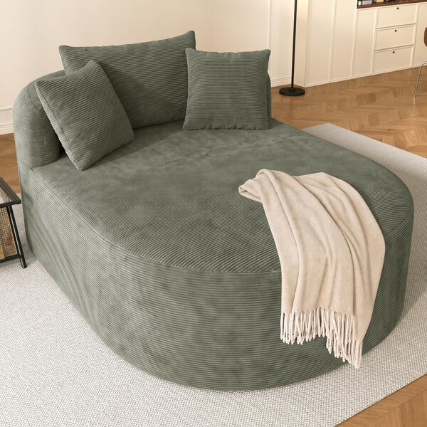 Poltrona relax ovale rivestita in tessuto corduroy, dimensioni 170x112,5x83 cm, poltrona verde per una persona, con profondità della seduta di 122 cm, non richiede montaggio, ideale per il soggiorno o un angolo lettura