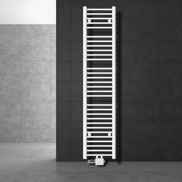 LuxeBath radiatore bagno attacco centrale 300 x 1800 mm bianco diritto con termostato e set di collegamento Angolo universale e diritto passante, senza elemento riscaldante