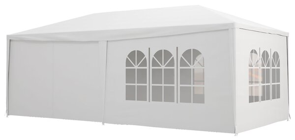 Gazebo Tendone per Feste con Pareti Laterali Rimovibili Porte e Finestre 6x3m Bianco