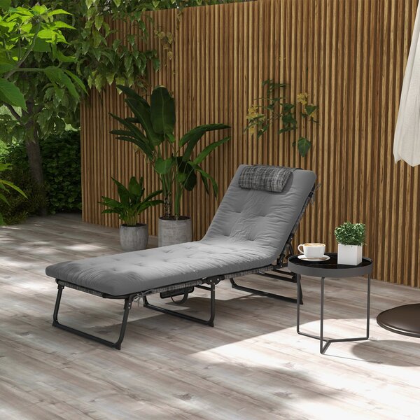 Lettino da Giardino Pieghevole e Reclinabile con Tasca Laterale 68x189x30 cm Nero e Grigio