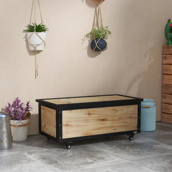 Panca Contenitore da 121L con 4 Rotelle e Maniglie 100x50x43 cm in Legno e Acciaio Colore Legno