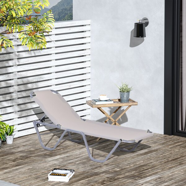 Lettino Prendisole in Alluminio con Schienale Reclinabile a 5 Livelli 163x58,5x91 cm Crema
