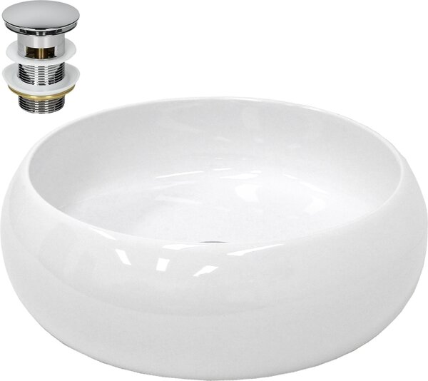 Lavabo LuxeBath Lavabo da appoggio rotondo, Ø 35x12 cm, bianco, in Vetroceramica, incl. set di scarico senza troppopieno