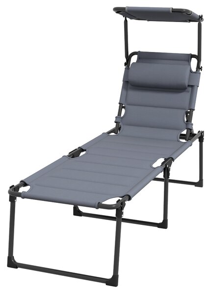 Lettino Prendisole Pieghevole con Schienale Regolabile a 4 Livelli 70x200x45 cm Cuscino e Imbottitura Grigio