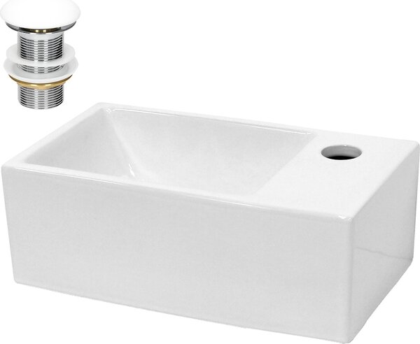 LuxeBath Lavabo da appoggio Square, 35x20,5x12,5 cm, bianco, in Vetroceramica, incl. set di scarico senza troppopieno