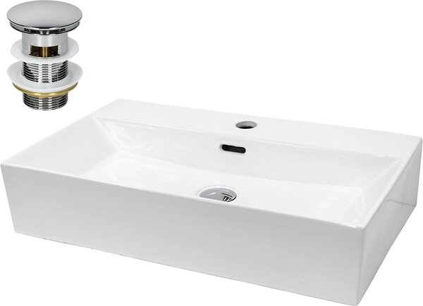 Lavabo LuxeBath Lavabo da appoggio Square, 51,5x36x13 cm, bianco, in Vetroceramica, incl. set di scarico con troppopieno