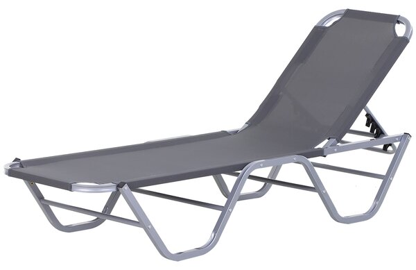 Lettino Prendisole in Alluminio con Schienale Reclinabile a 5 Livelli 163x58,5x91 cm Argento