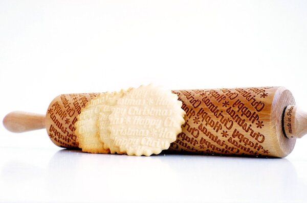 Rullo per pasta in legno a rilievo natalizio con Happy Christmas - Valek