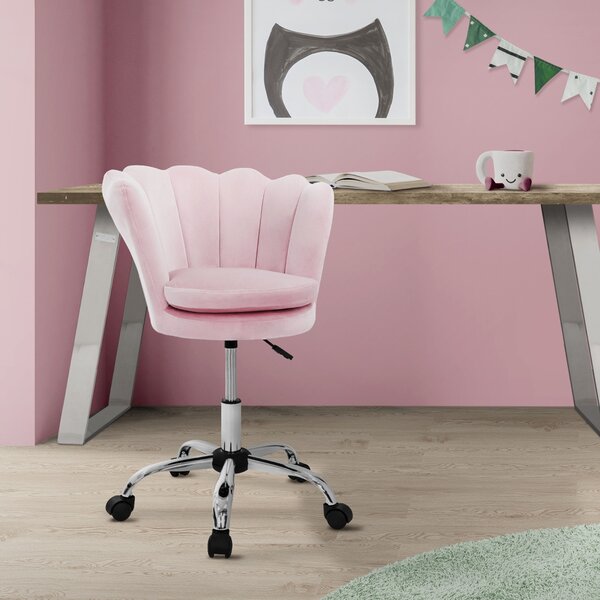 ML-Design sedia da ufficio in velluto rosa chiaro, sedia da trucco con schienale a conchiglia, sedia girevole con rotelle, sedia da scrivania regolabile in altezza sgabello girevole