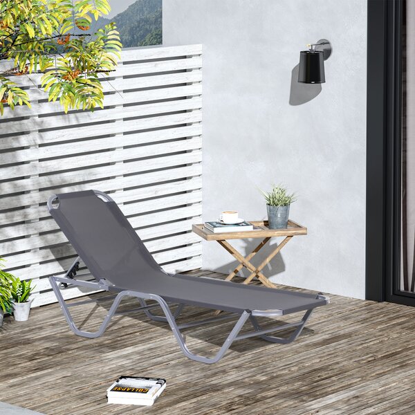 Lettino Prendisole in Alluminio con Schienale Reclinabile a 5 Livelli 163x58,5x91 cm Argento