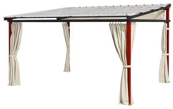 Pergola con Tende Laterali e Tetto Retrattile in PC 345x300x215-255 cm in Alluminio e Metallo Crema