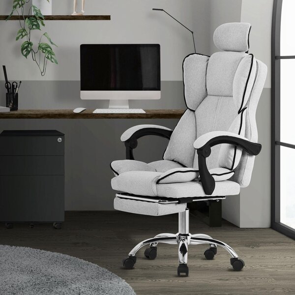 ML-Design sedia da ufficio ergonomica grigio chiaro, sedia da gioco con schienale alto, sedia girevole con poggiapiedi, cuscino e poggiatesta