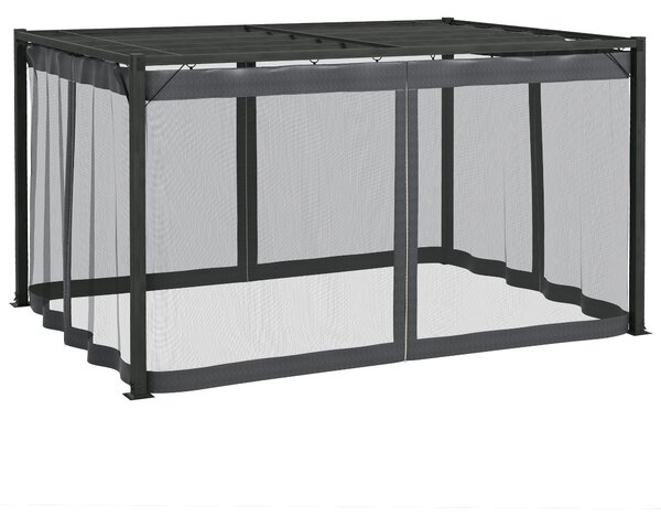 Pergola da Giardino con Tetto Retrattile e Tende 397x297x225 cm in Alluminio e Poliestere Grigio Scuro