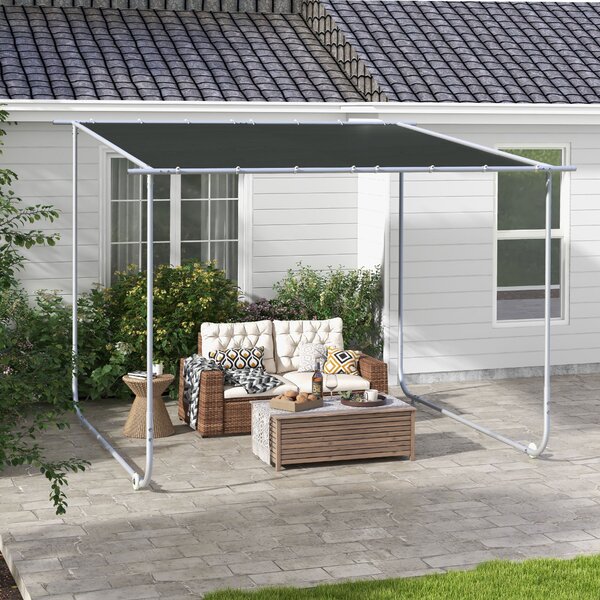 Pergola Gazebo con Rotelle Copertura Anti-UV 3x3m Telaio in Acciaio Grigio