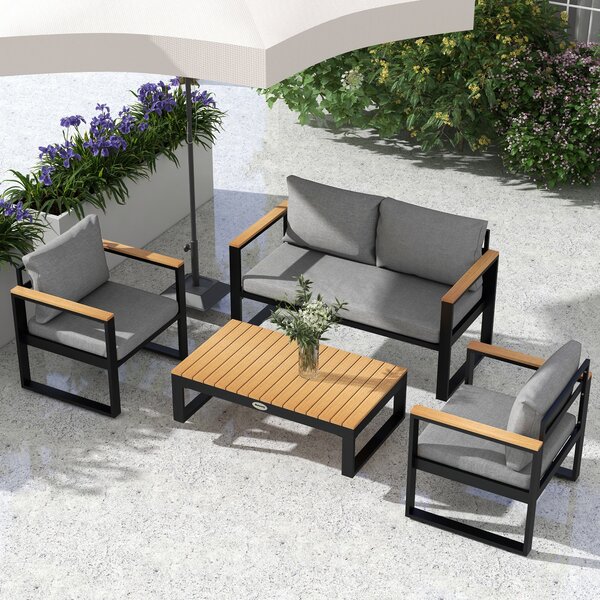Salotto da Giardino con Divano da Esterno 2 Poltrone e Tavolino in Alluminio Grigio